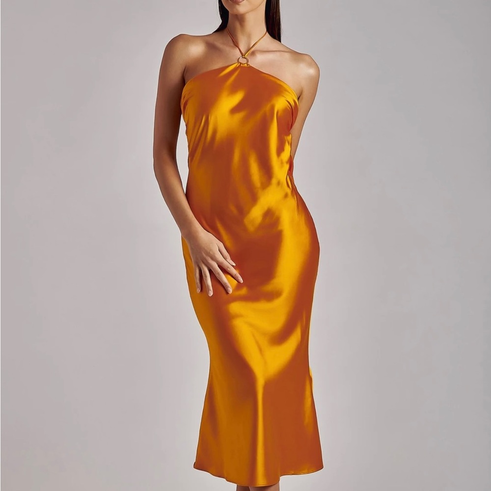 MESHKI satin halter dress